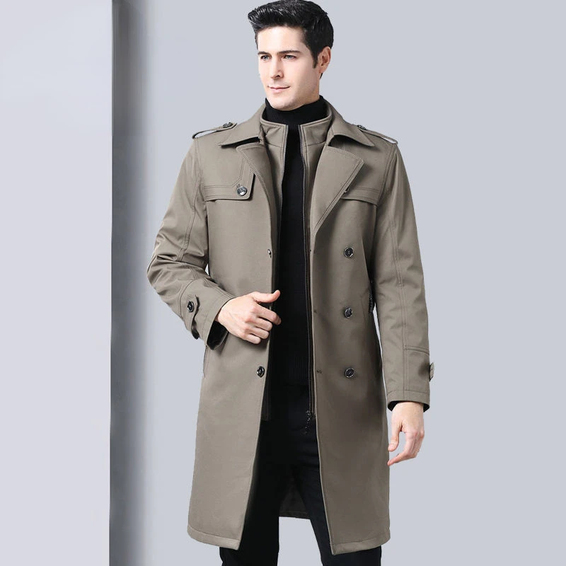 

Autumn Winter Removable Wool Lined Trench Coat Men Clothing Business Jacket Luxury Brand Coats Lapels Long Sleeve Warm Outerwear