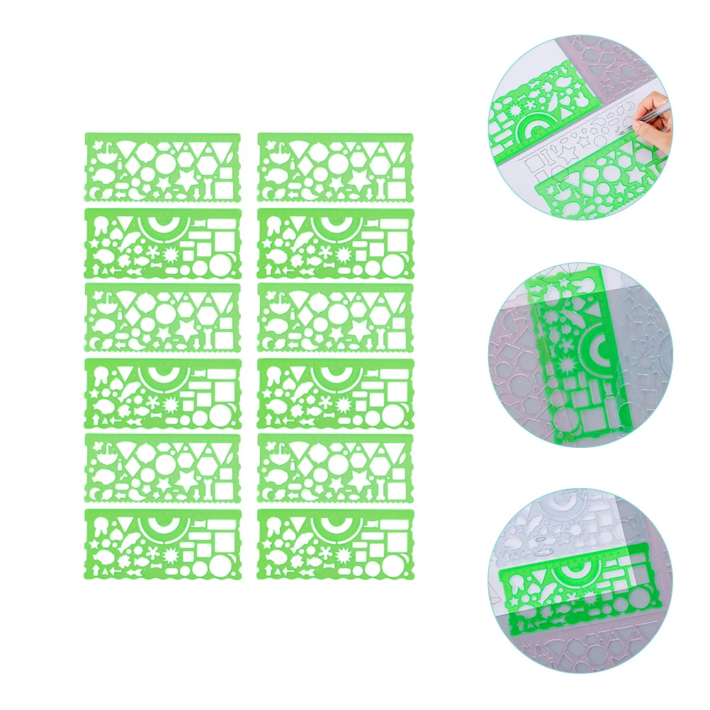 

12 Pcs Geometric Painting Templates Drawing Ruler Drafting Tools Stencils Mathematics Green Student