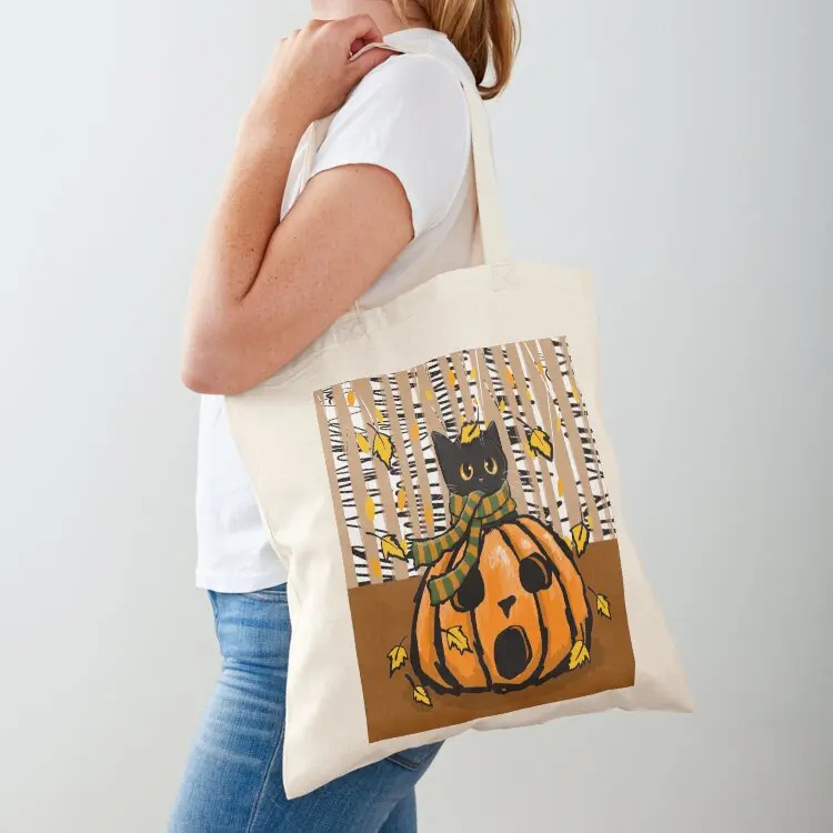 

Autumn Kitty in A Pumpkin Tote Bag Large bags for women cute tote bag shopping trolley bag Big women
