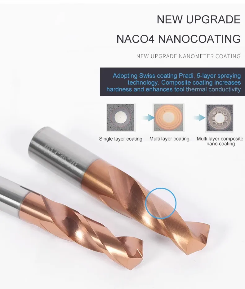Shazam hrc45/55/70 2f Hartmetall bohrer aus Wolfram stahl 1,0-20,0mm Spiralbohrer Nano beschichtung für rostfreie Hart legierung werkzeuge – Detail 2