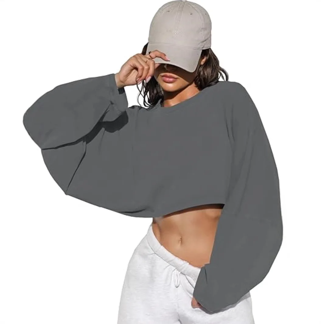 Felpa girocollo stile T-shirt sportiva a maniche corte da donna con strato base Top in maglia Top a maniche lunghe vestibilità ampia - Alla moda