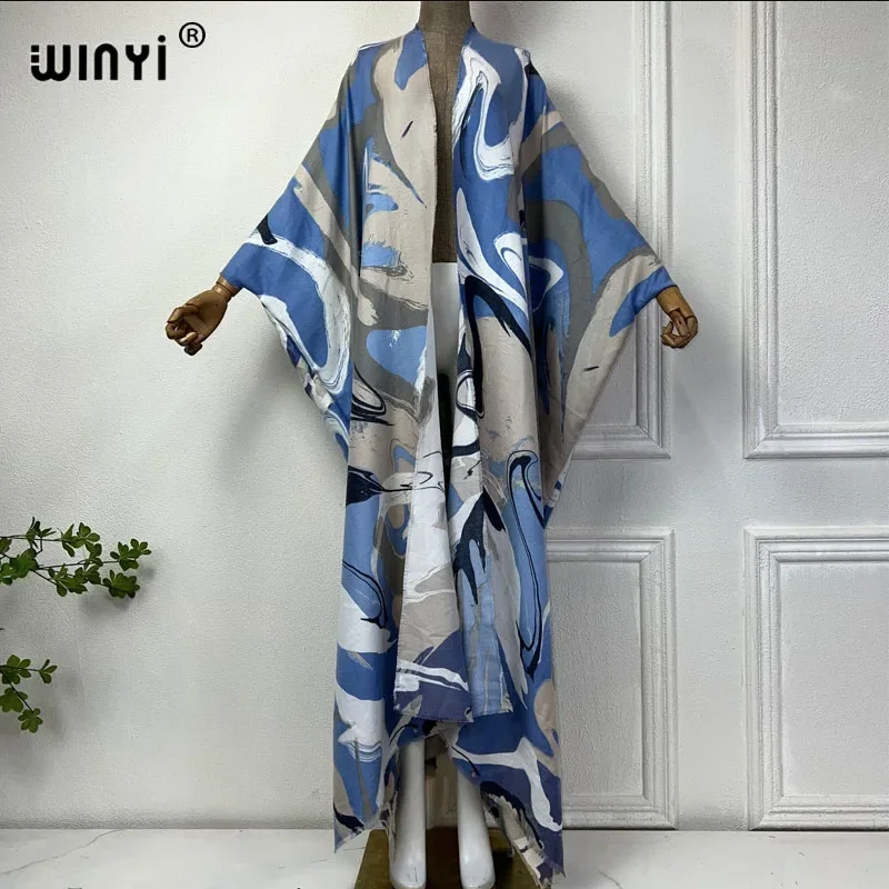 

WINYI Europe Winter fur loose cardigan woman kimono party dress Middle East Female abaya winter outfits for women long down coat