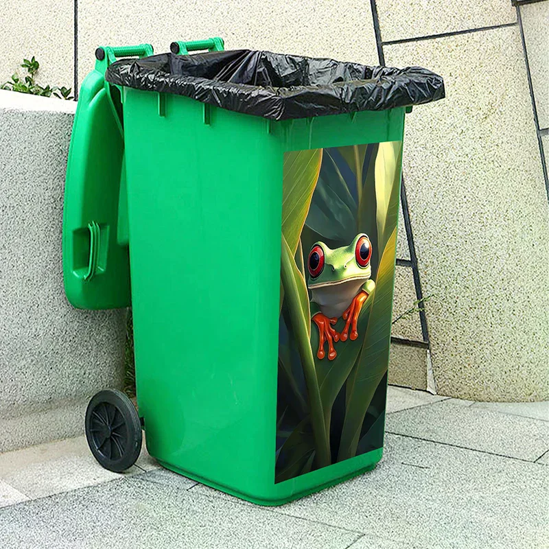 2D Flat Self-adhesive Trash Can Stickers, Modern Aesthetic Decorative 3D Frog Design, For Trash Cans And Wall Kitchen Decoration