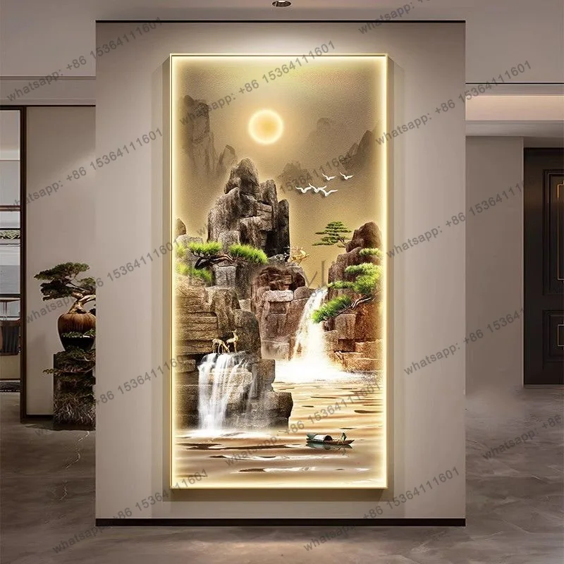 New Chinese-style murals, corridors, door-to-door decorative paintings, atmospheric landscapes with lights