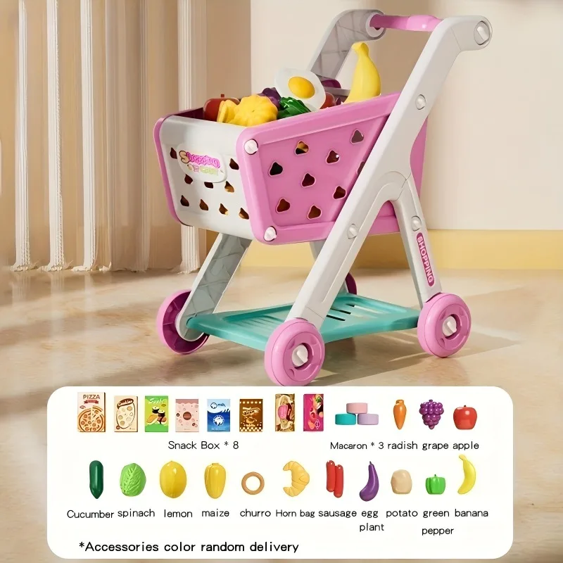 역할놀이 과일 자르기 장난감 세트, 주방 슈퍼마켓 쇼핑 카트 장난감, 남아 여아 조기 교육용 장난감