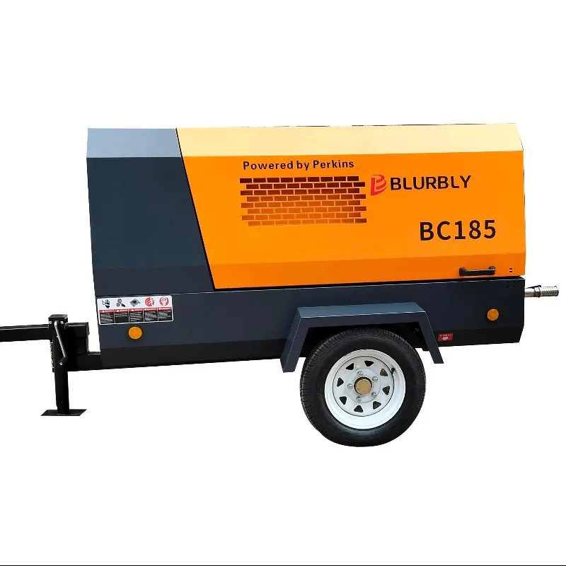 Small Portable Diesel Screw Air Compressor 185 CFM Imported Engine Towable Stationary Configuration Air Cooled with Pump Air End