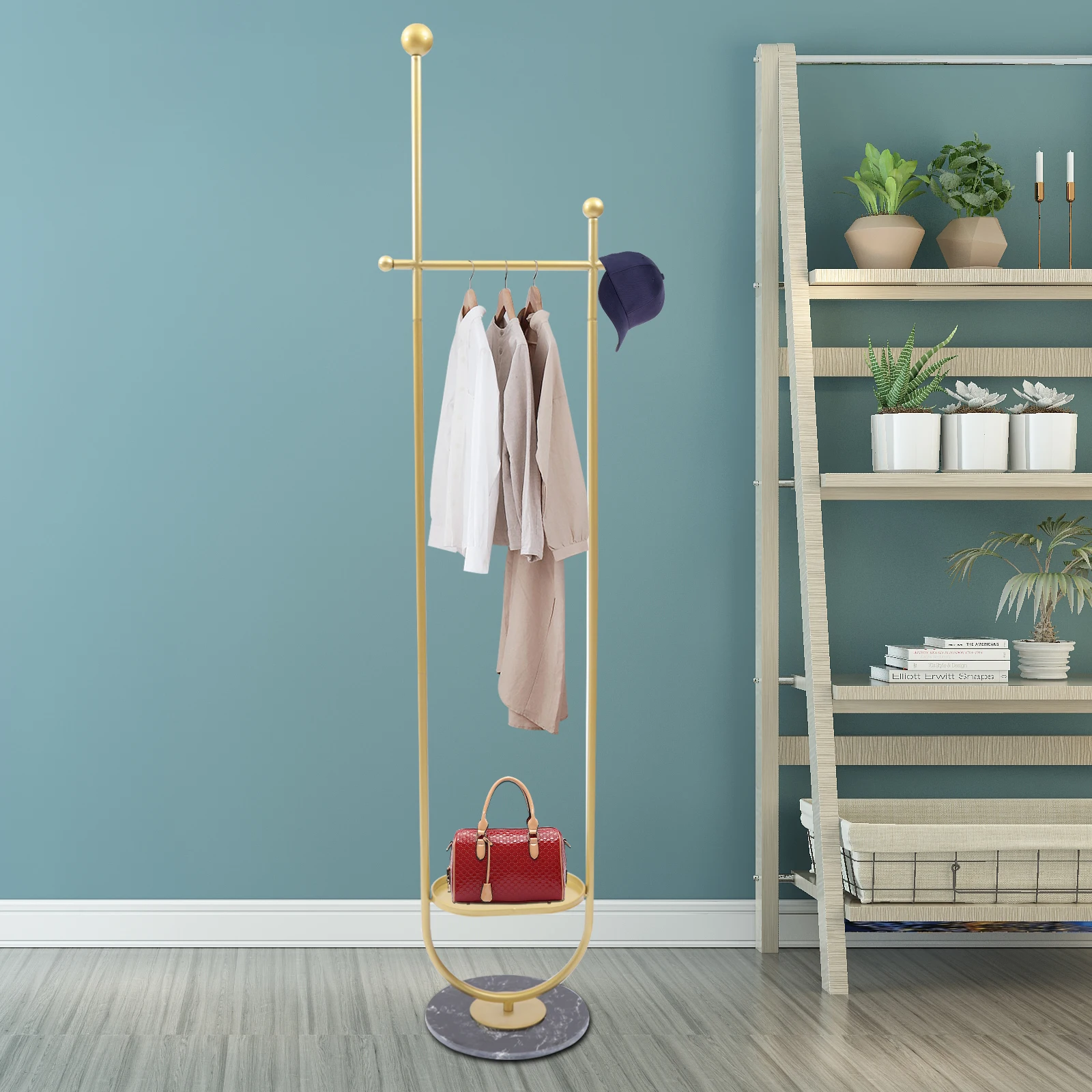 Gold Beweglichen Kleidung Rack Moderne Garment Rack Mit Schindel und Marmor Basis Kleidung Rack