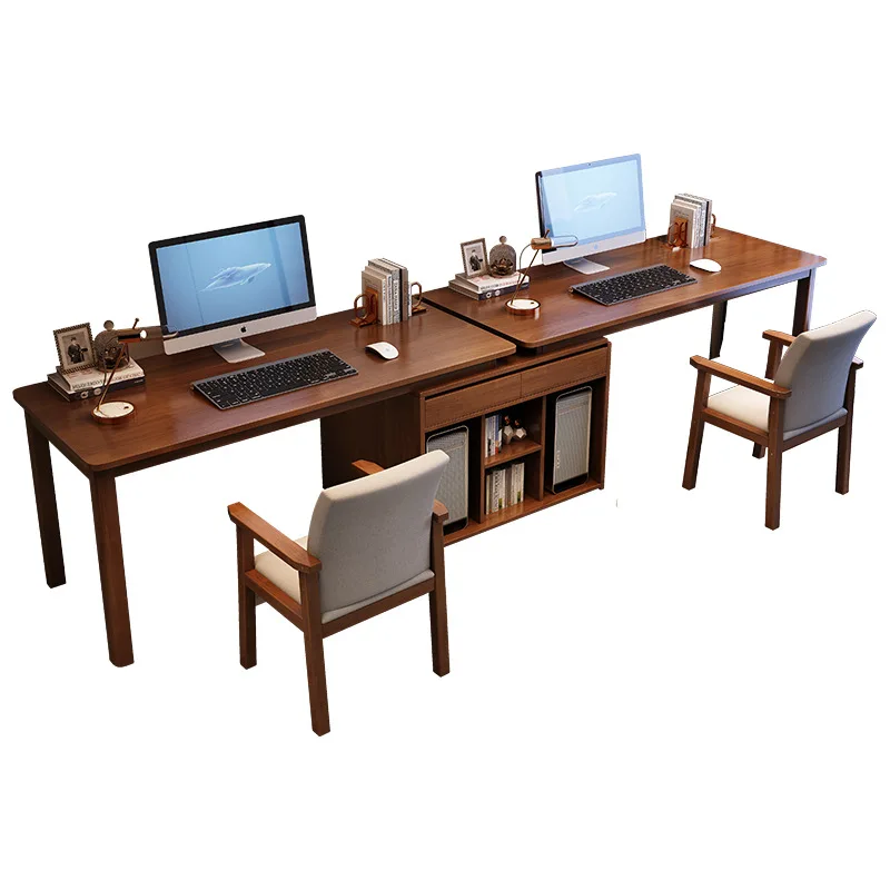 Double desktop computer desk study office study table with locker solid wood desk chassis integrated solid wood table