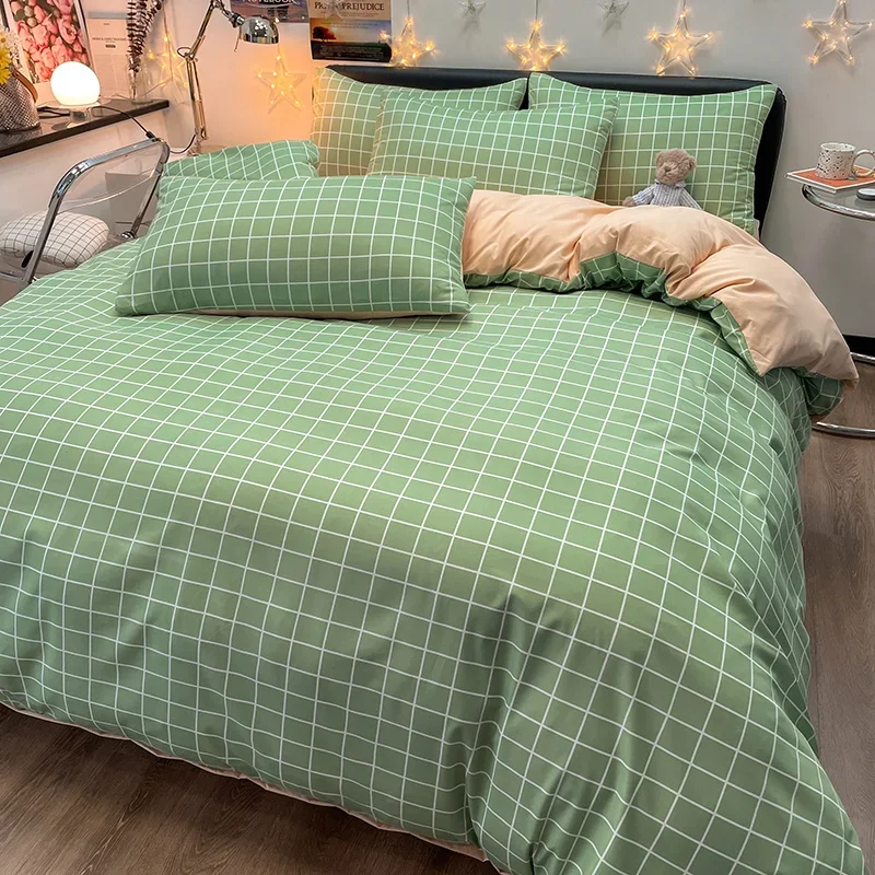 Green Grid Bedding Comforter sets Duvet Cover Bedsheets set with Pillow Case Bed Linens Set Queen/King Bed edredones de cama