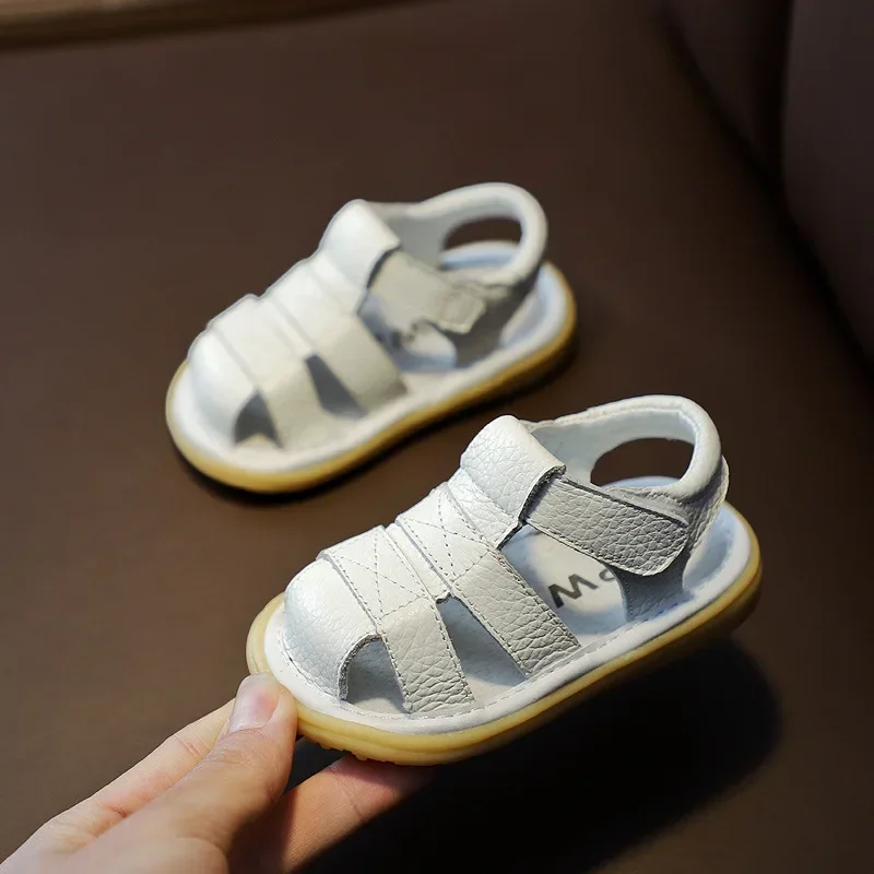 Sandalias anticolisión para niños y niñas, zapatos de piel auténtica de fondo suave para playa, Verano