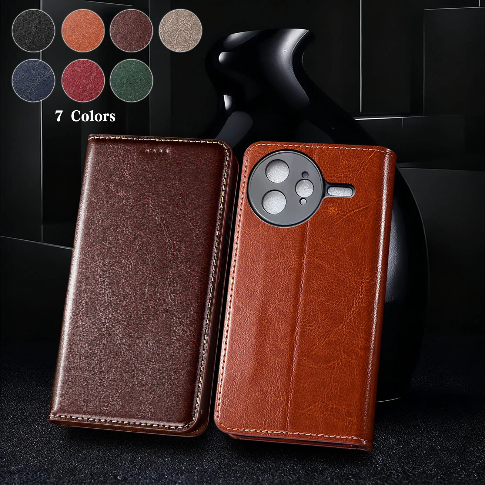 

For Xiaomi Poco F1 F2 F3 F4 F5 F6 F7 5G Pro GT Ultra Crazy Horse Pattern Of Genuine Leather Flip Phone Cover Case Cowhide NoSlip