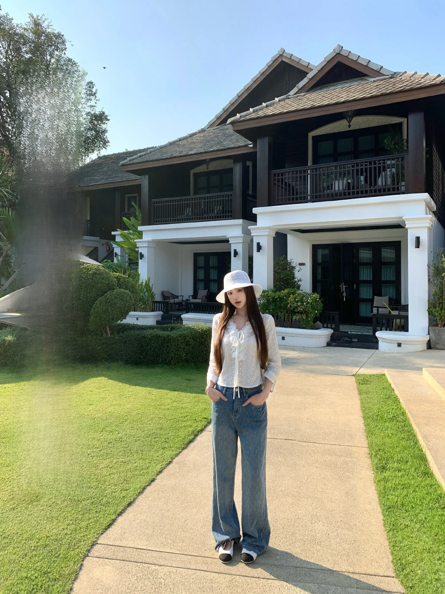 

OKMASHOP High Waist Wide Leg Jeans Women's Spring Summer Loose Floor-Length Jeans Light Blue Elegant Style Breathable Skin-Fr...
