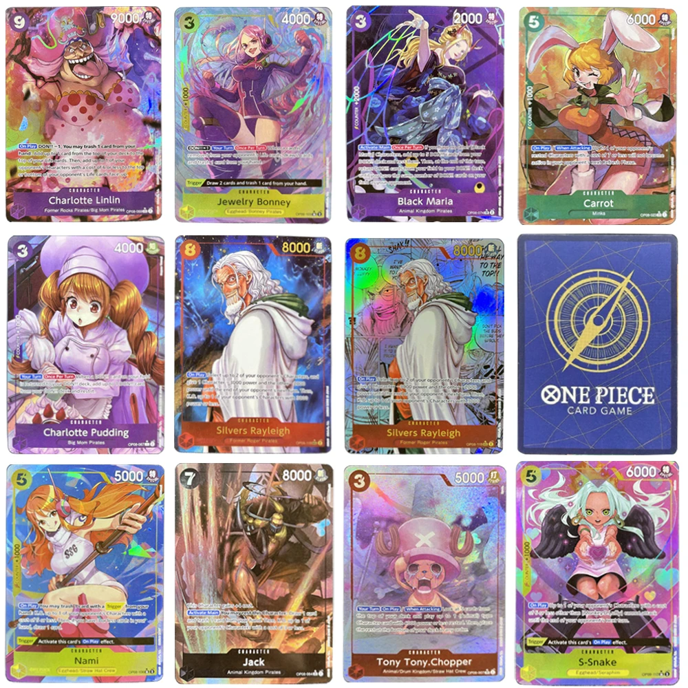 

BANDAI Anime OPCG Cards Proxy Textured English ONE PIECE OP08 Cards Laser Trading Card Silvers Rayleigh Anime Collection Card