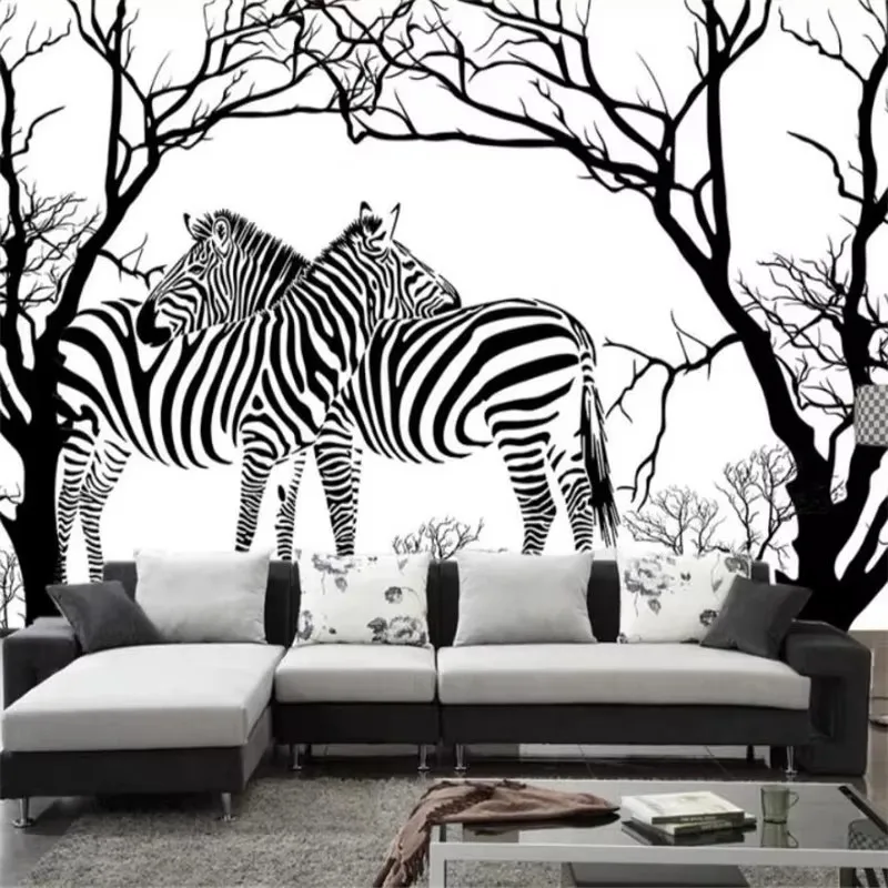 

Обои на заказ, 3d фреска, элитные современные винтажные ручные рисунки, черно-белый фон с зеброй, стена, кафе, отель, клуб обои