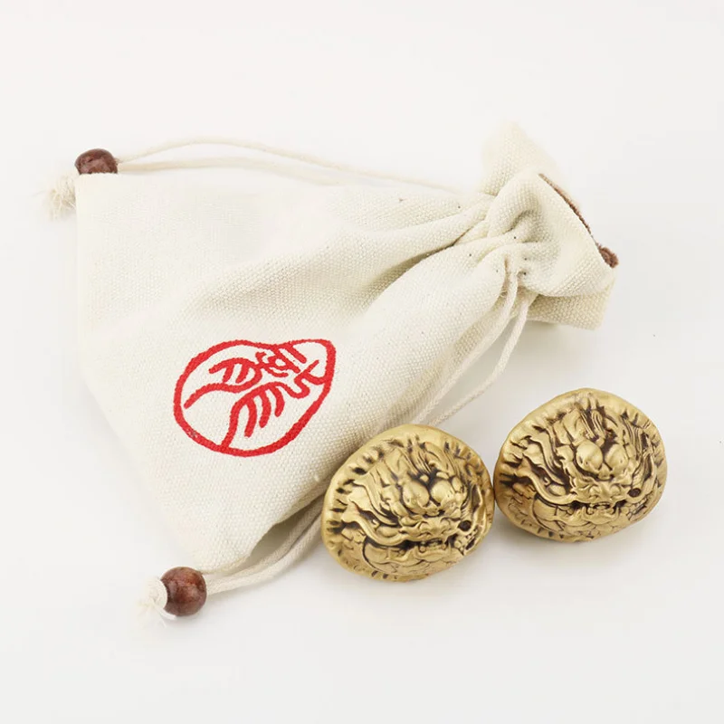 Solid Dragon Ornament Copper Walnut Pair Plaything Collectible Craft