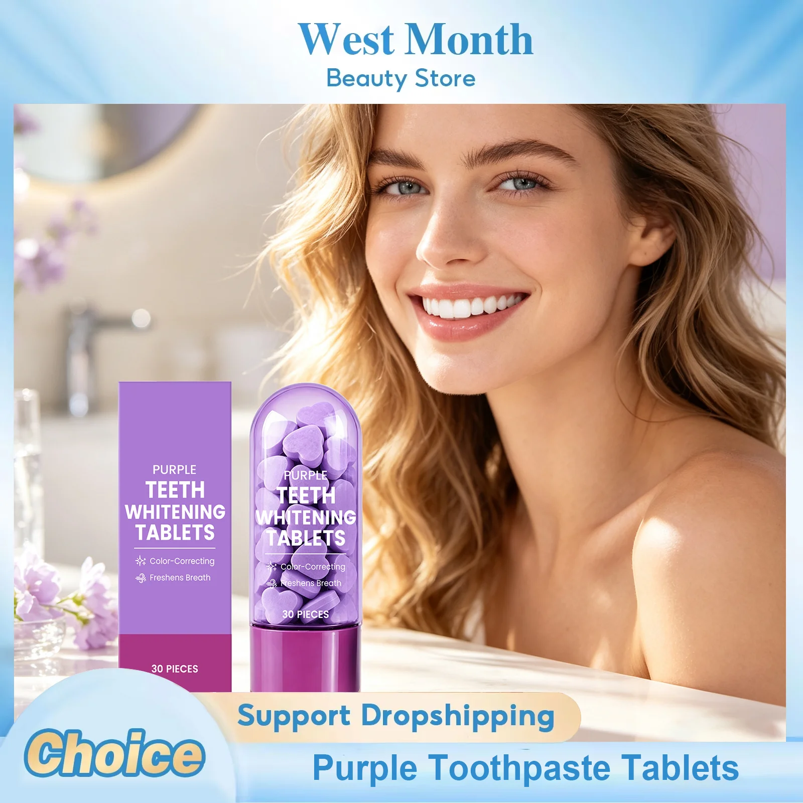 Teeth Whitening Natural - Purple Toothpaste Tablets Non Irritating Remove