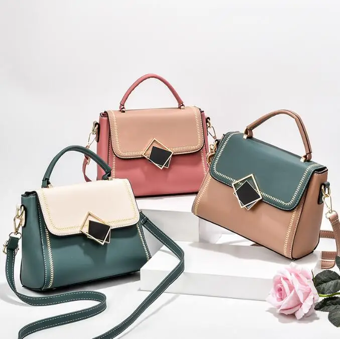 

2023 New Ladies PU Handbag High Quality Hot Sale Girls Color Matching Casual Fashion Small Square Bag