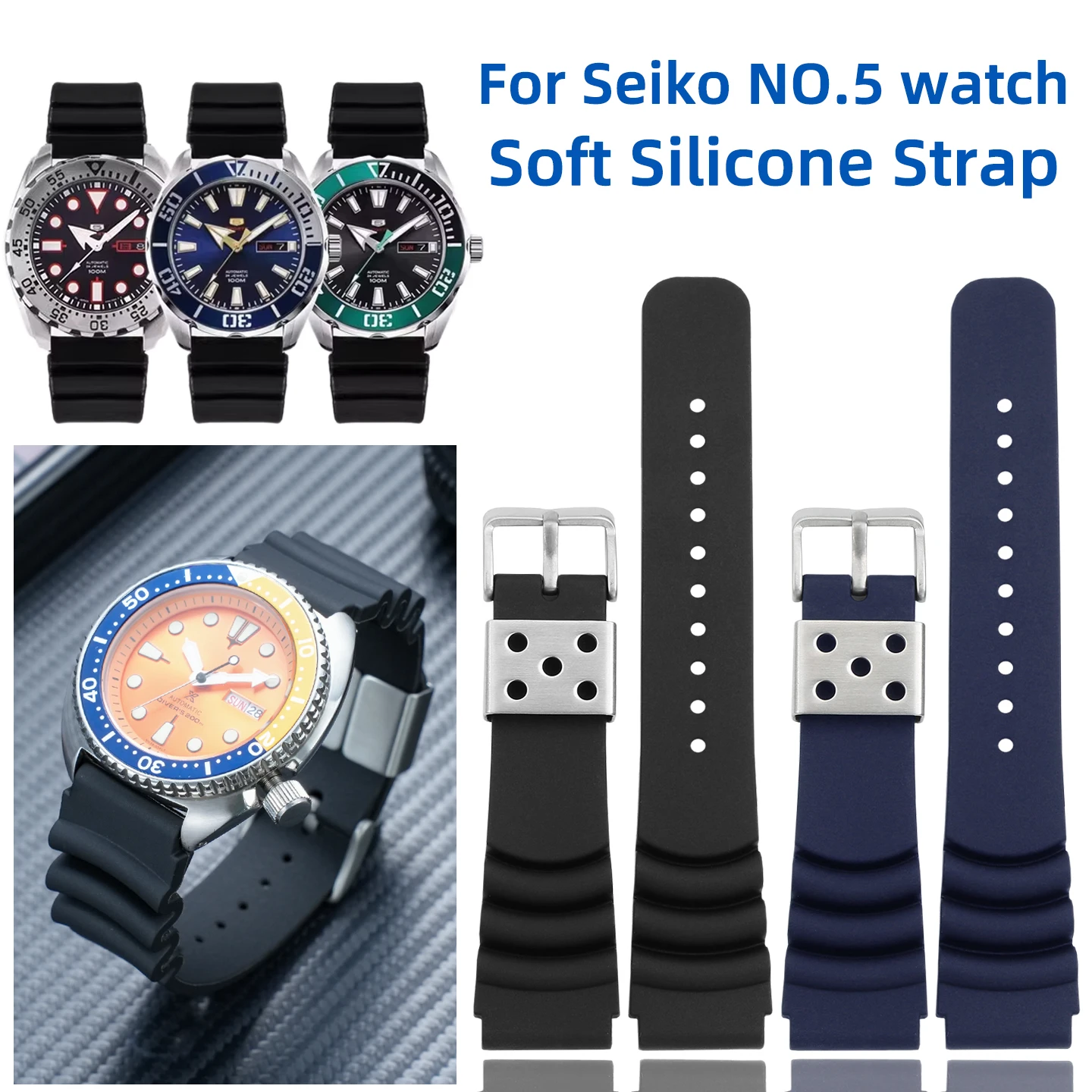 20mm 22mm Soft Silicone Watch Strap For Seiko 5 Navigation Water Ghost Series SKX007/SRPA21J1/SKX171 DB73BP SBDC001 Watch band