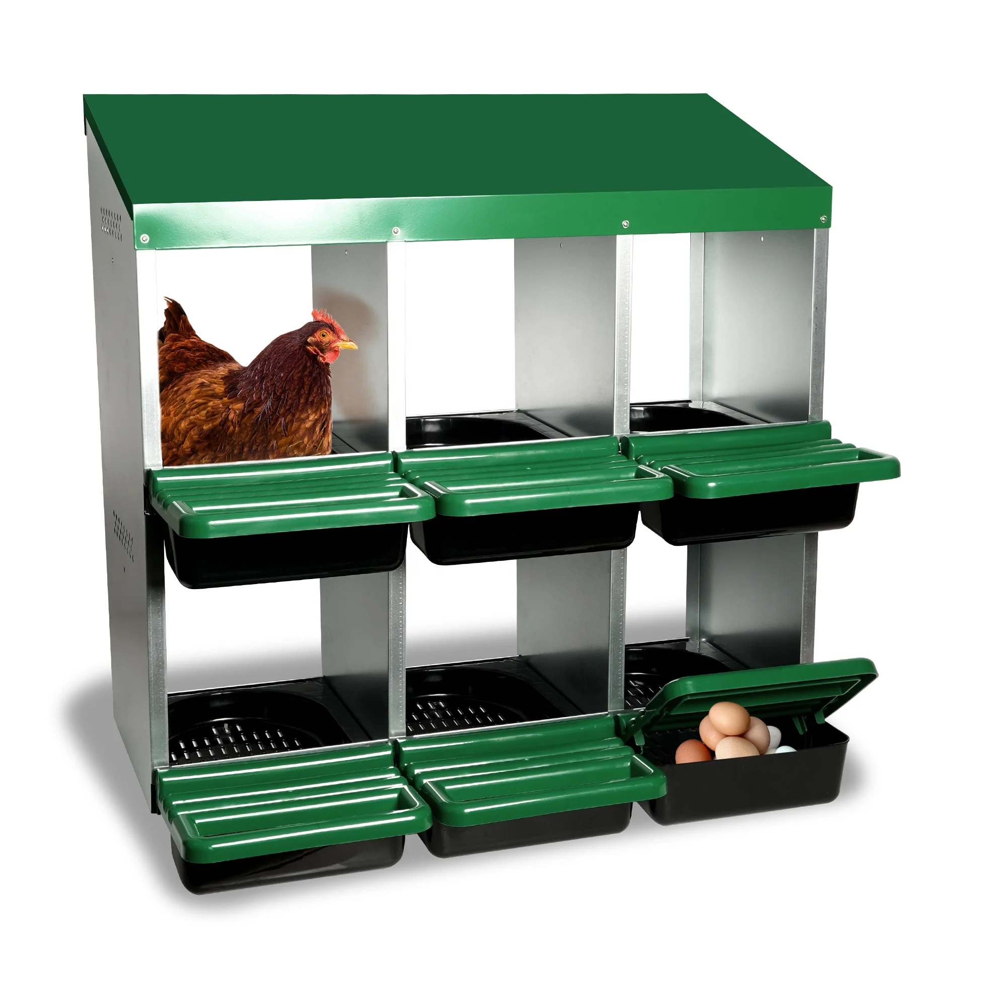 New Adjustable Double Layer 6 Compartment Chicken Nesting Box Stainless Steel Plastic Easy-to-Assemble Removable Egg Collecting