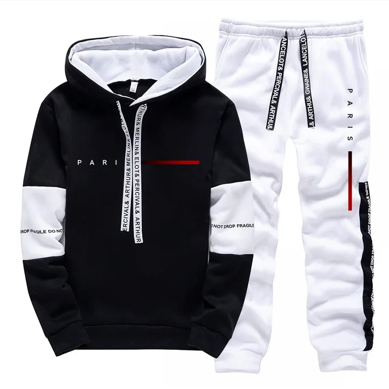 Paris Fashion Hoodie Streetwear Men's Set Hooded Sweatshirt Sweatpants Male All Season Daily Casual Sports Pullover Jogger Pants