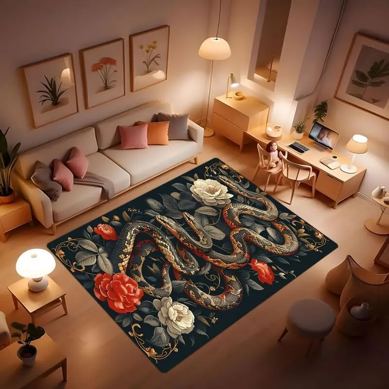 Floral Rug, Romantic and Beautiful Snake Flower Vintage Area Rug, Suitable for Living Room Decoration,Bedroom Decoration Carpets