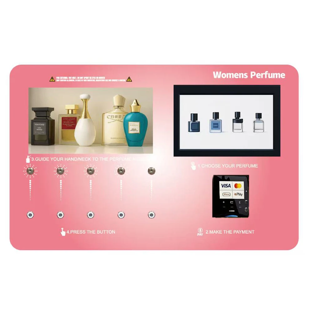 

Modern Luxury Design Black Beauty Salons 10Pcs Metal Spray Nozzles Fragrance Perfume Spray Vending Machine with SDK Function