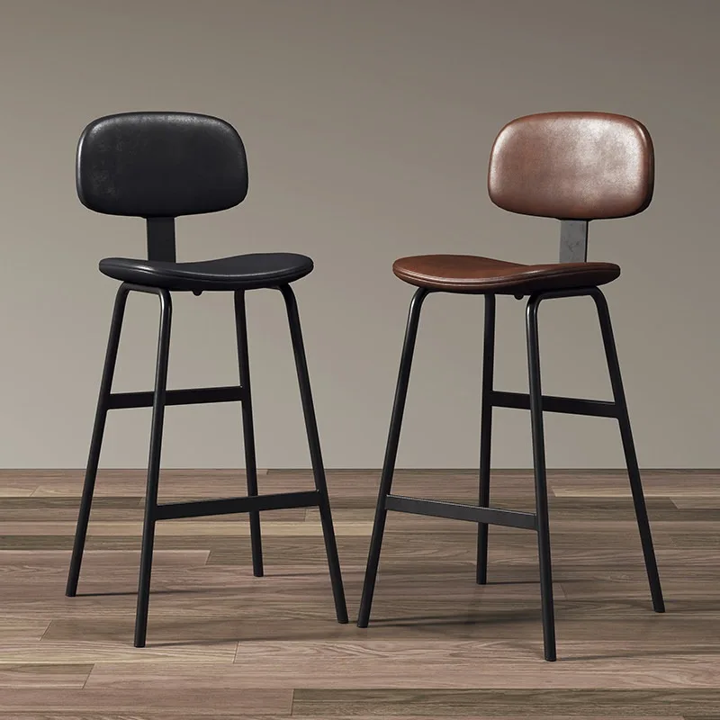 Modern Design Bar Chair Leather Retro Upholstery Bar Chair Metal Accent Backrest Metal Relaxing Chaise Velours Home Furniture