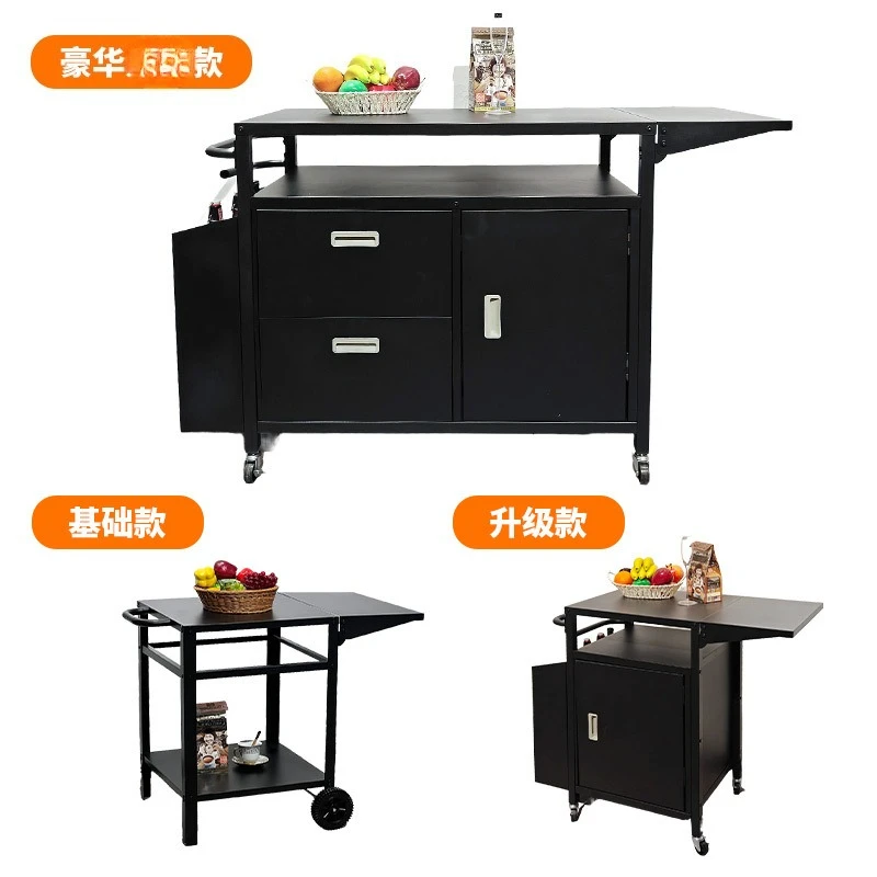 Metal outdoor barbecue cart with storage and wheels, stainless steel countertop kitchen island cart and barbecue storage