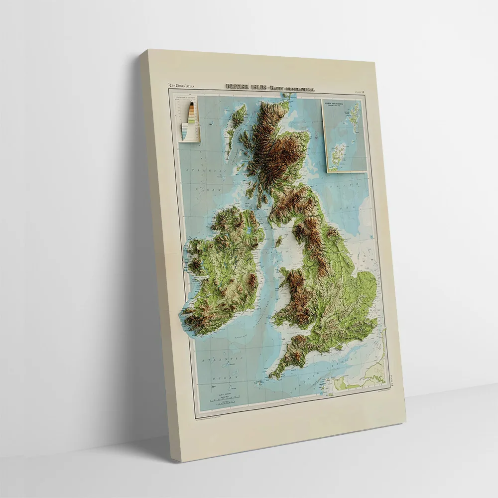3D Relief Map of 1922 British Isles Printing Poster Custom Pictures Wall Art Canvas Painting Gift for Room Decorating Interior