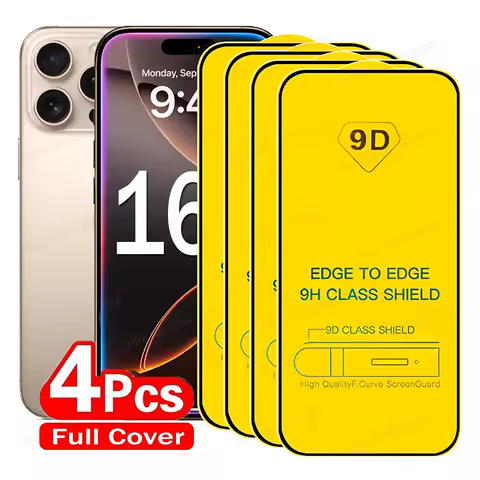 4PCS Full Cover 9D Glass For iPhone 16 15 14 11 12 13 Pro Max Mini XS XR X 6 6S 7 8 Plus Screen Protector For iPhone 16 Pro Max