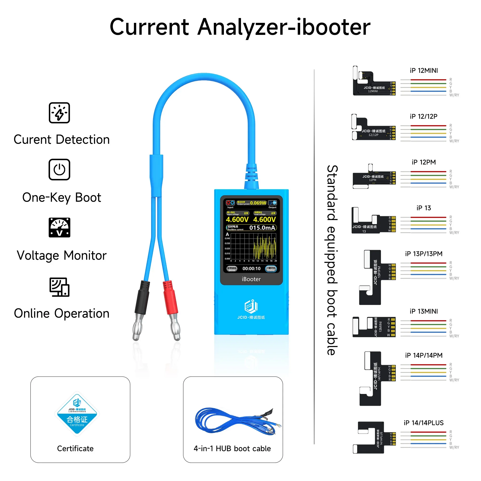 JC iBooter Current Analyzer Precision Fault Date Diagnosis Boot Voltage Real-time Graph Display for 7-15 Series Reapir Tool