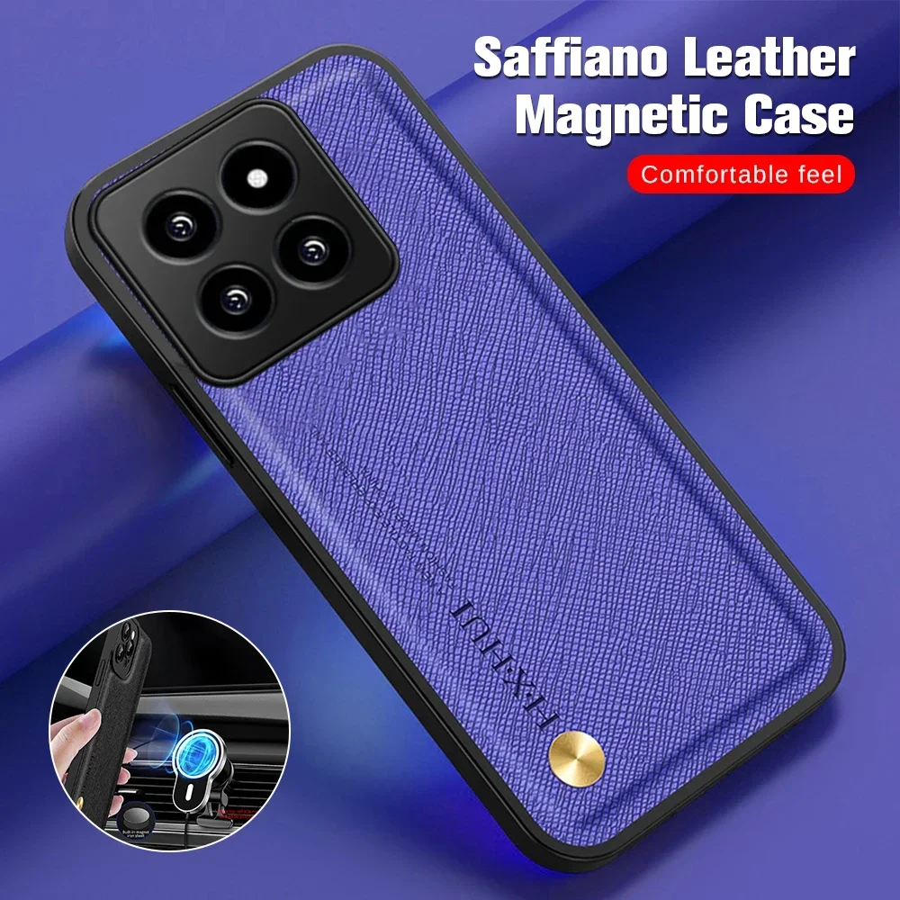 

Cross Leather Camera Protect Case For Xiaomi 14 Pro Mi 14Pro Xiaomi14 Xiaomi14Pro 5G Car Magnetic Holder Back Cober Hard Fundas