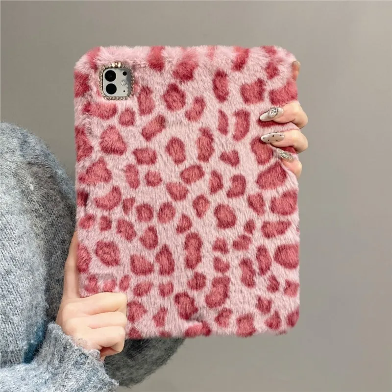 

Leopard Print Fuzzy with Pencil Holder Plush Shockproof Tablet Case for Redmi PAD 2022 10.61 Redmi Pad SE 11 Pro 12.1in Cover