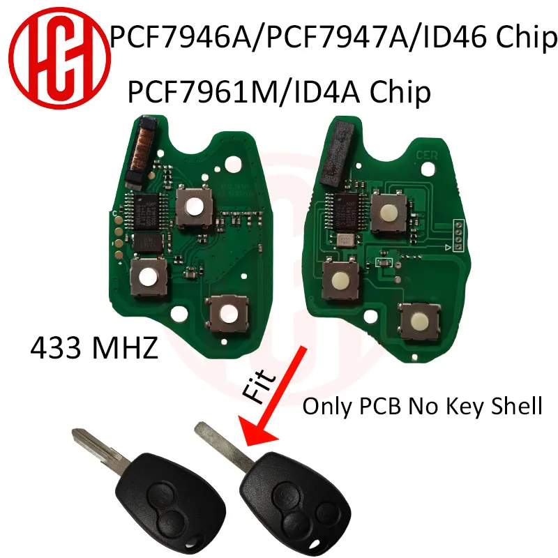 

2/3 Buttons ID46 PCF7946 / PCF7947 / 4A Chip 433MHz Remote Car Key PCB For Renault Clio Kangoo Master Modus Logan Twingo