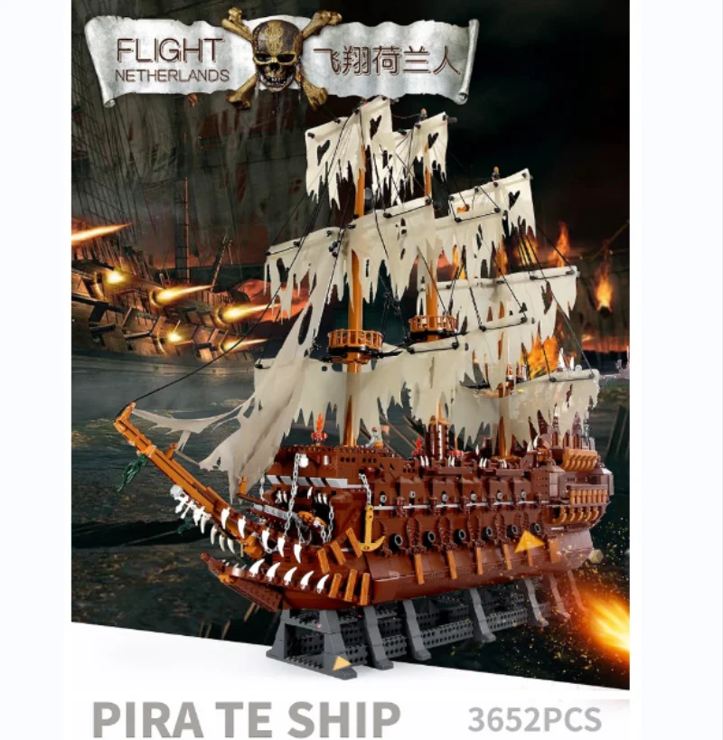 Blocs de construction de bateau Pirate, idées du néerlandais volant, modèle de bateau fantôme médiéval, briques, jouets pour garçons, cadeaux d'anniversaire MOC  26