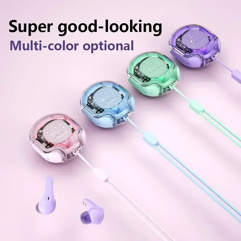 T8 TWS Wireless Bluetooth Headset Transparent ENC Headphones LED Power Digital Display Stereo Sound Earphones for Sports Working