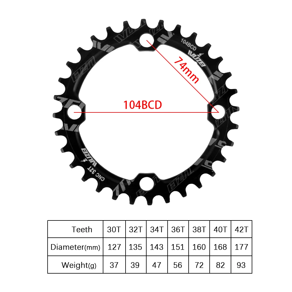 Prowheel Mountainbike Kurbelgarnitur mit Vierkantloch 170/75mm 32/34/36/38/40/42/44/46/48/50/52T Kettenblatt 104BCD 1x8/9/10/11/12S MTB Kurbelsatz – Detail 7