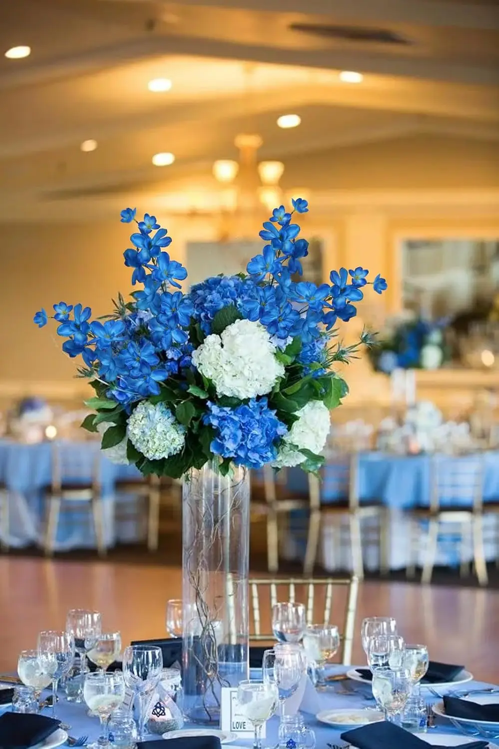 10 PCS Artificial Orchids Silk Flowers 27 Inches Blue Flowers Artificial for Decoration Wedding Dinning Home Decoration(Blue)