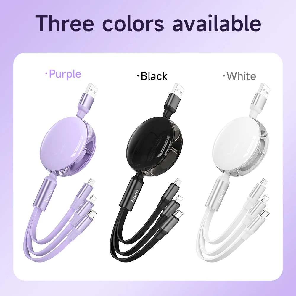 كابل شحن HOCO X78 3 في 1 قابل للسحب لهاتف Huawei iPhone 14 13 11 Pro في سلك USB للسيارة كابل Micro Type-C لهاتف Samsung #2