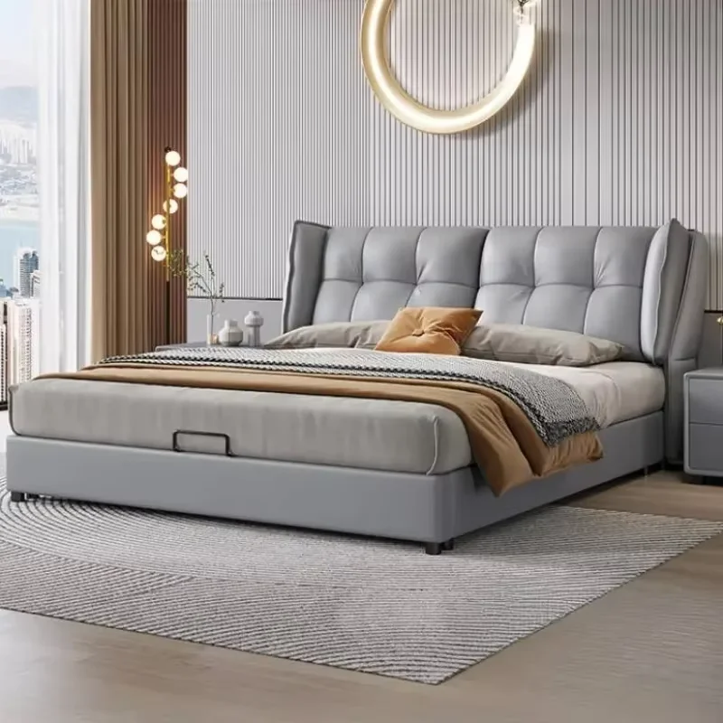 European Style Bed Frame Storage Headboard Modern King Bed Frame Queen Size Bedroom Nightstands Cama Moderno Lujo Home Furniture