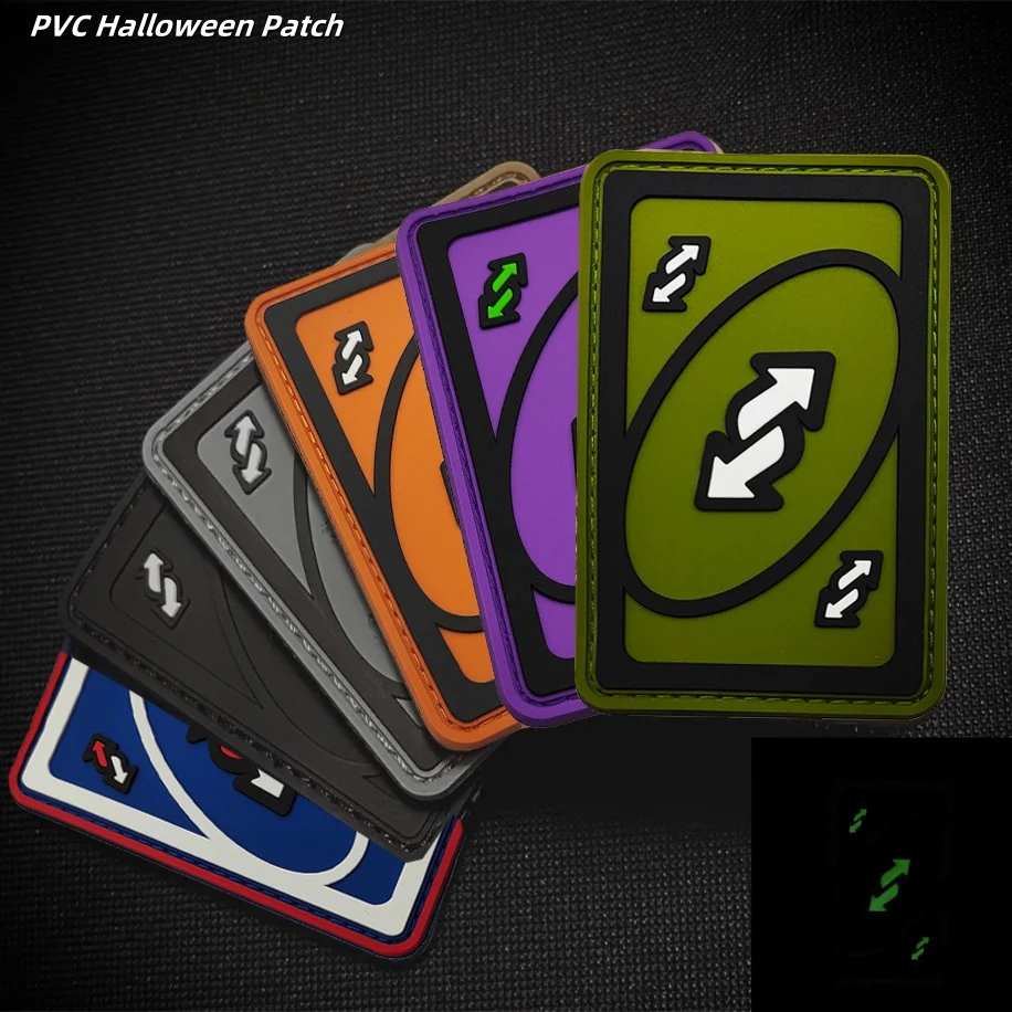 Halloween Version Game Card Patch 3D PVC Flip Playing Cards Hook and Loop Patches Funny Game Flip Card Morale Badge Stickers