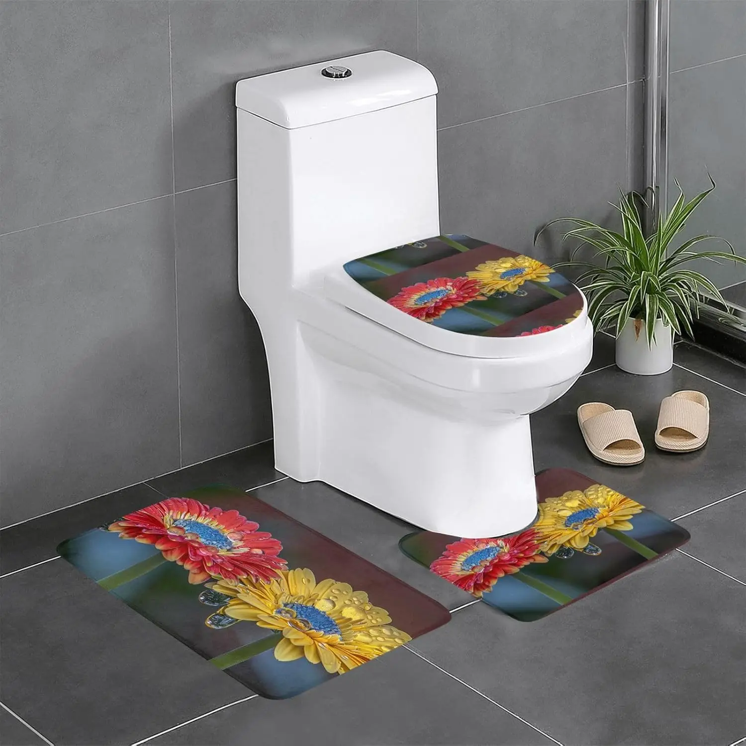 

3 шт., набор ковриков для ванной комнаты с узором Dewdrop Daisy, коврики для душа в ванной комнате, противоскользящие, быстросохнущие