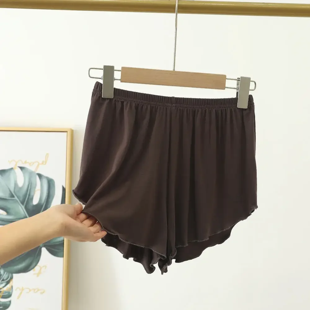 Pantaloncini da pigiama da donna in modal, comodi pantaloncini da notte tinta unita, pantaloni da pigiama per la casa con orlo a balze, vestibilità ampia, casual, sottili e semplici, abbigliamento per la casa_voghion.com