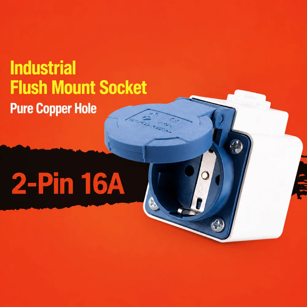 2 Pin 16A Industrial Connector IP44 Grade EU Spec Shell AC Power Socket Single Phase Weather Proof Outdoor Cable Joint