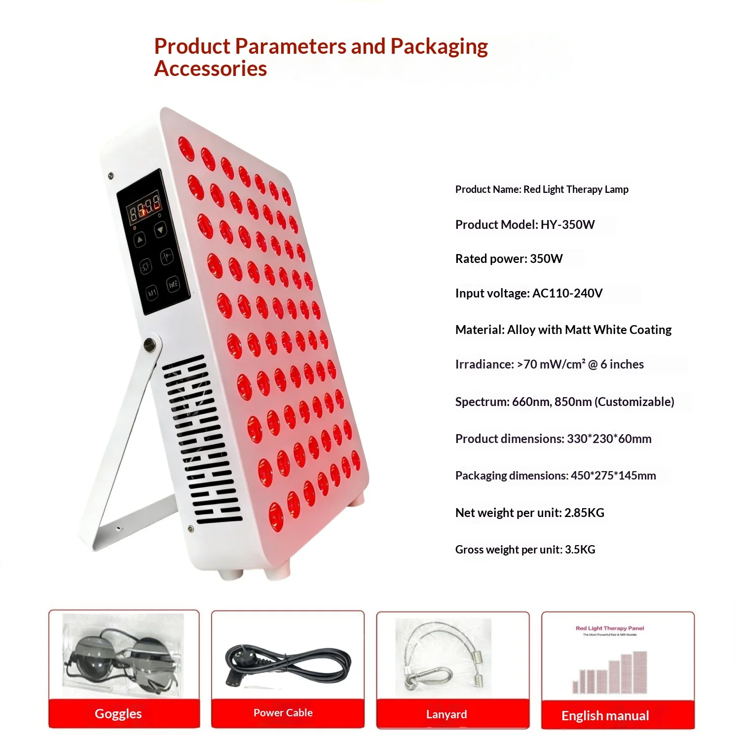 Panel de terapia de luz roja Led temporizador regulable de 660nm 850nm con soporte de mesa para dispositivos de belleza LED con luz de terapia infrarroja facial