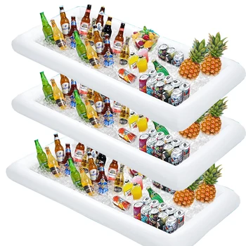 Radeau flottant en PVC aéré sur l'eau, piscine de fête en plein air, congélateur gonflable, boissons congelées, fruits, plateaux gonflables