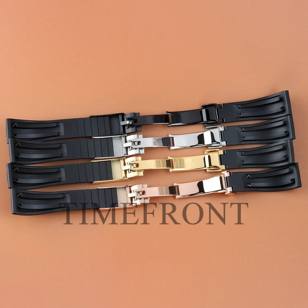 20mm NH35 Gold/Black Silicone Rubber Strap Folding buckle For GMT SUB NH35 NH36 Watch Case 40mm High Quality Rubber Bracelet