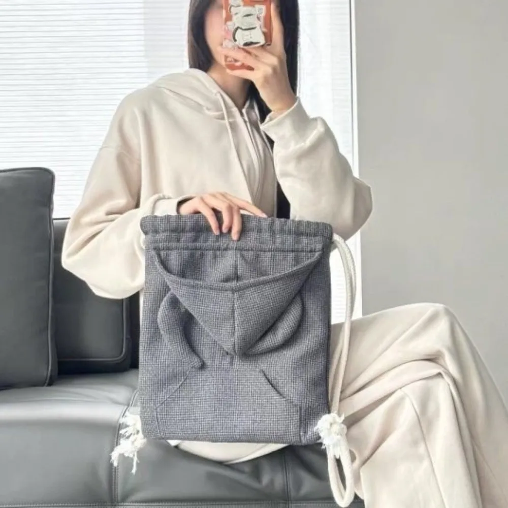 حقيبة ظهر بسيطة بغطاء للرأس على شكل قرن الثور على الطراز الكوري بلون سادة بتصميم هوديي حقيبة مدرسية بسحاب سعة كبيرة حقيبة برباط هدية #1