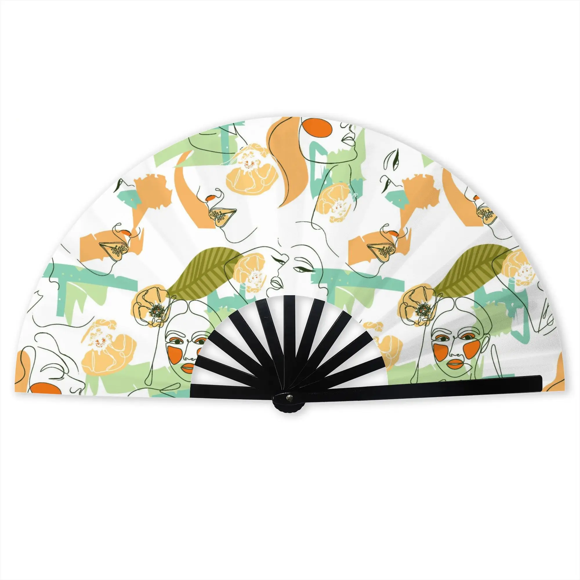 Abstract Face Traditional Folding Fan Chinese Style  High-Quality Polyester Fans Gift Classic Decorative Hand Fan