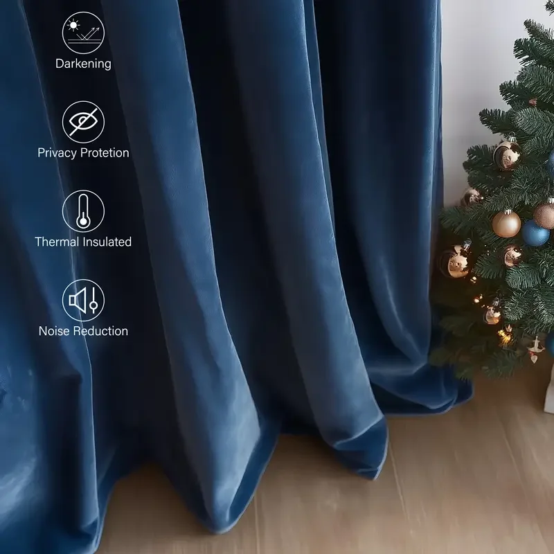 1 Pc Blue Velvet Curtain Half Blackout Window Curtains for Living Room Bedroom Dining Luxury Decor Christmas 창문커텐 Modern Elegant